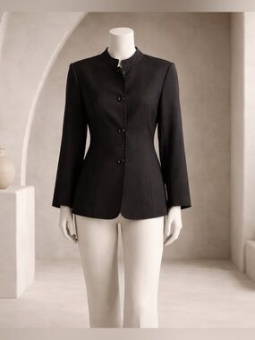 Giorgio Armani Stylish Chic Womens Black Wool Blend Blazer Size 48